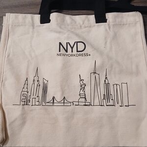 New York Dress Canvas Tote Bag - Cream and Black